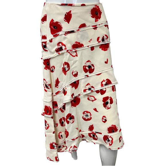 PROENZA SCHOULER Ivory Red Floral Print Top Layered Midi A-line Skirt Set Size 2 - Picture 5 of 5